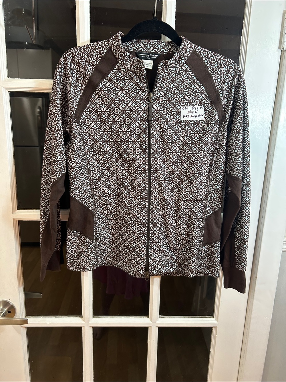 O61. Brown Patterned Bomber Jacket - Lightweight Zip Front